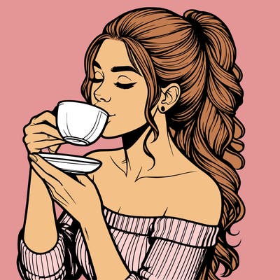 realistic woman drinking tea