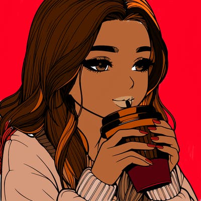 realistic girl drinking coffee