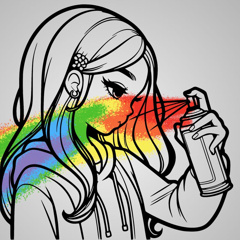 a realistic girl spray painting