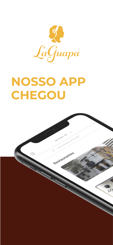 La Guapa Empanadas - Interfaz de la aplicación móvil La Guapa Empanadas en un smartphone con el texto Nosso App Chegou