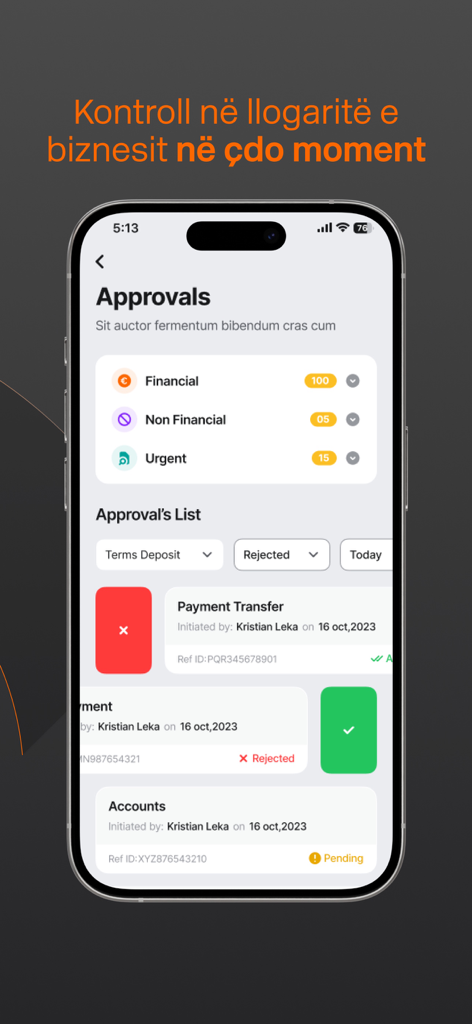 Union Bank Business app screen showing transaction approvals and status for business accounts.
