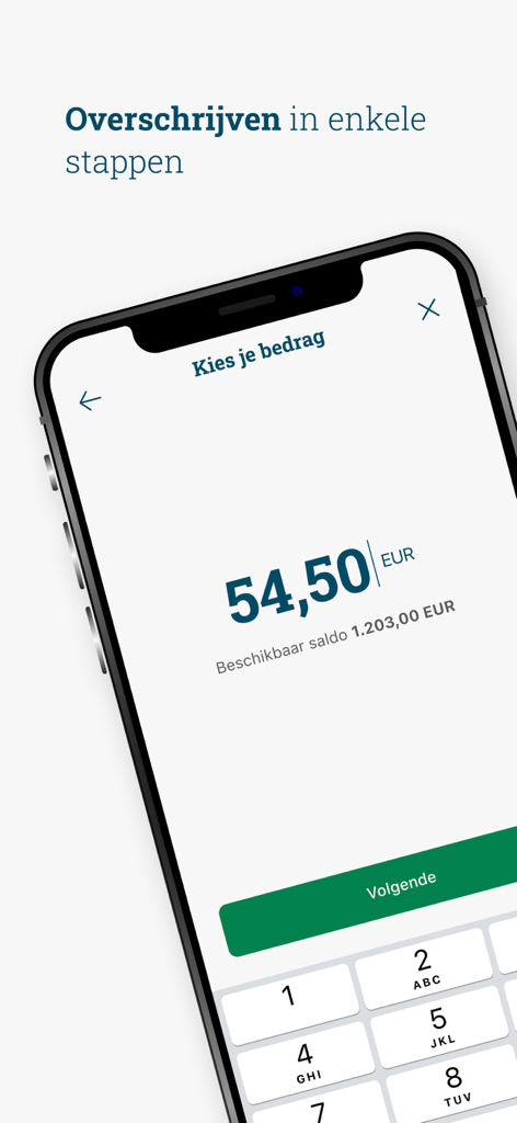 Argenta Banking - Écran de l'application Argenta Banking pour la saisie d'un montant de virement