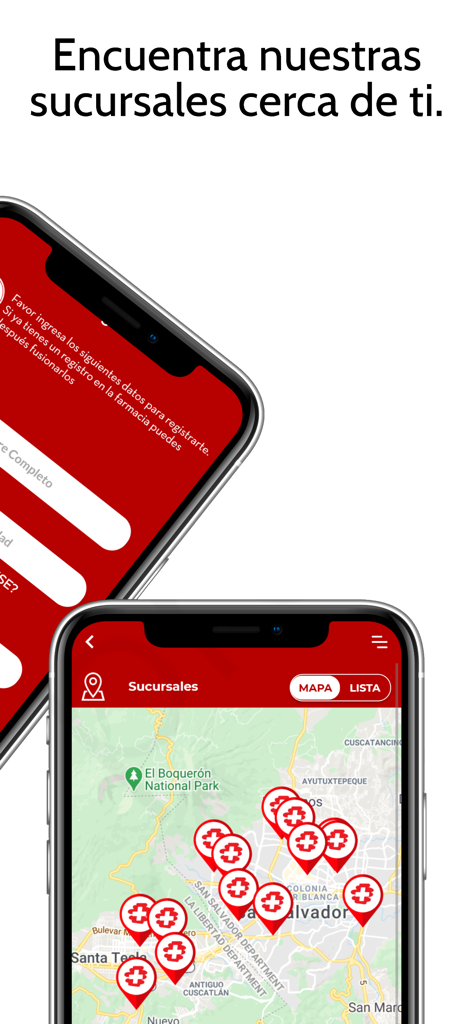 Farma Value app screen showing a map with multiple pharmacy branch locations marked by red icons