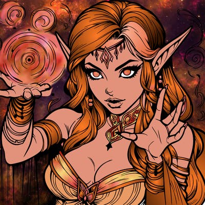 realistic scary beautiful elf sorceress casting spell
