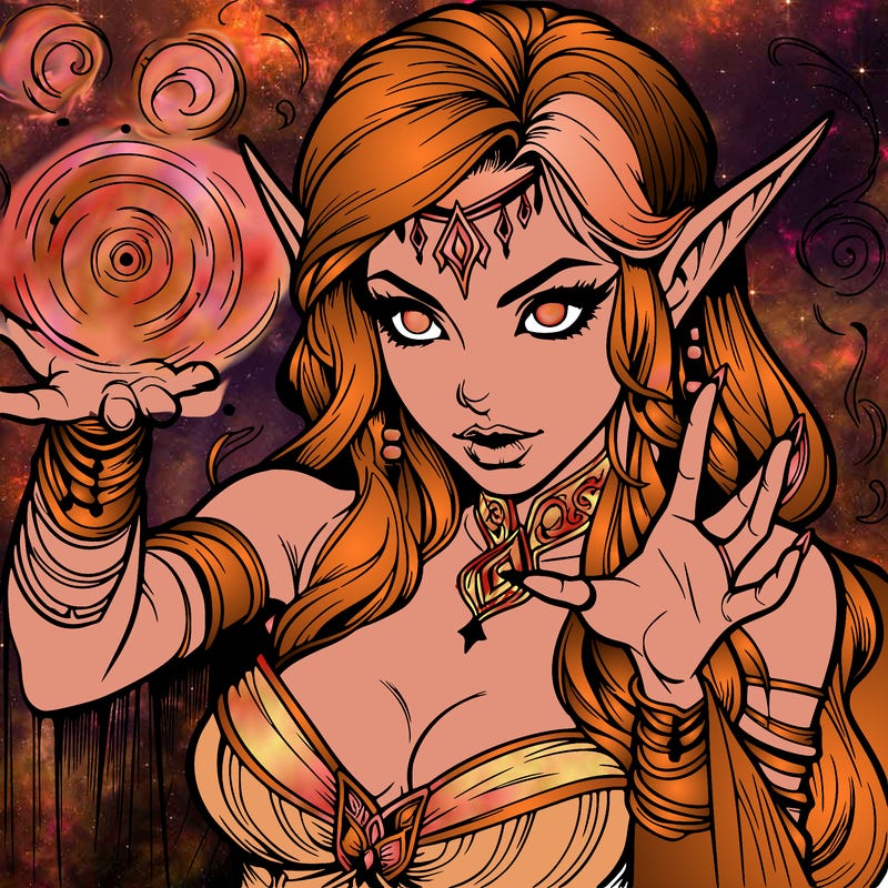 realistic scary beautiful elf sorceress casting spell