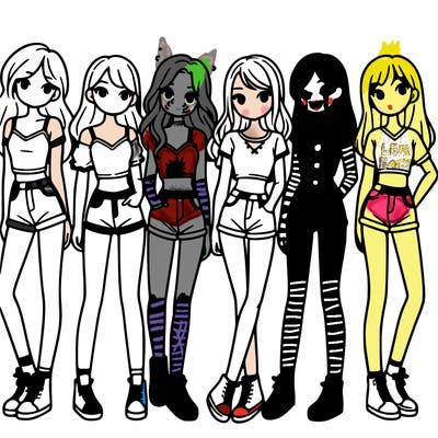 a group of girls wearing crop tops and shorts