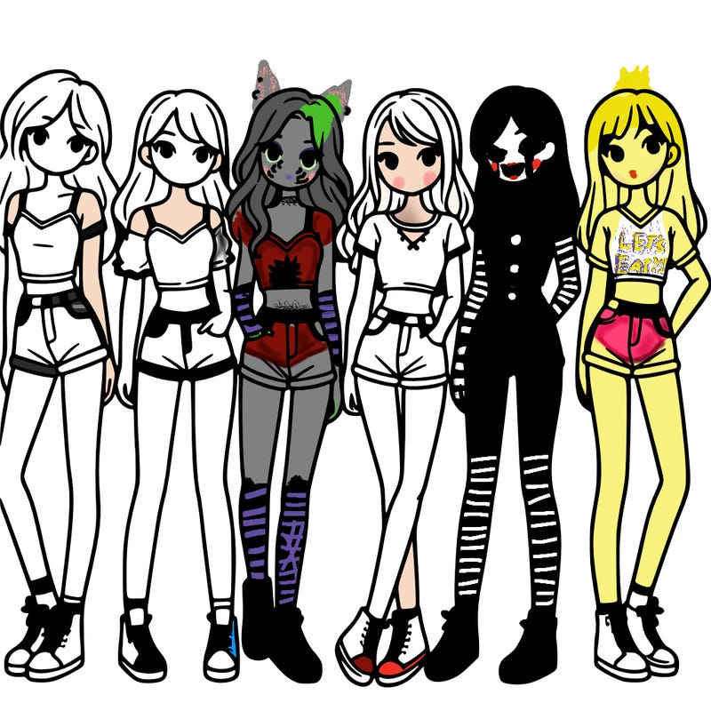 a group of girls wearing crop tops and shorts