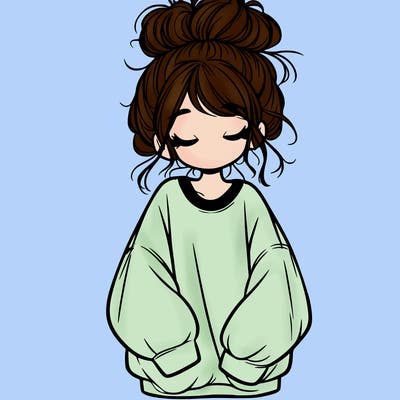 girl with baggy sweatshirt and messy bun