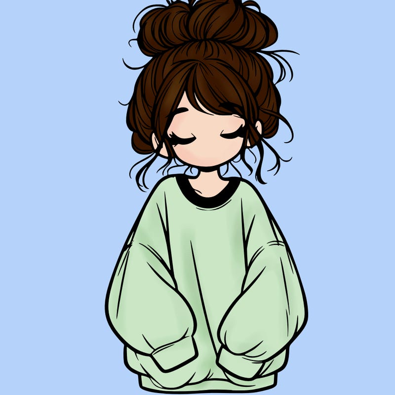 girl with baggy sweatshirt and messy bun
