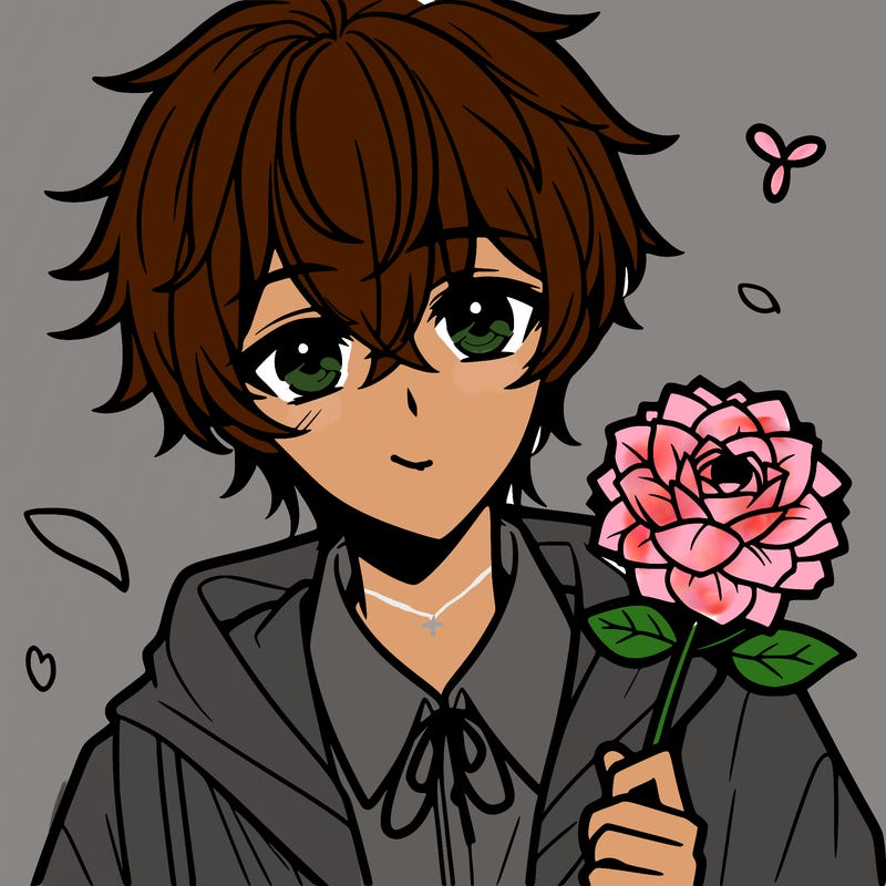 anime boy with flower