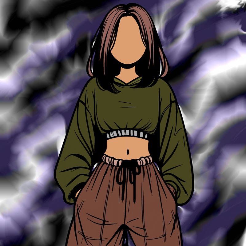realistic girl faceless with baggy pants and a crop top
