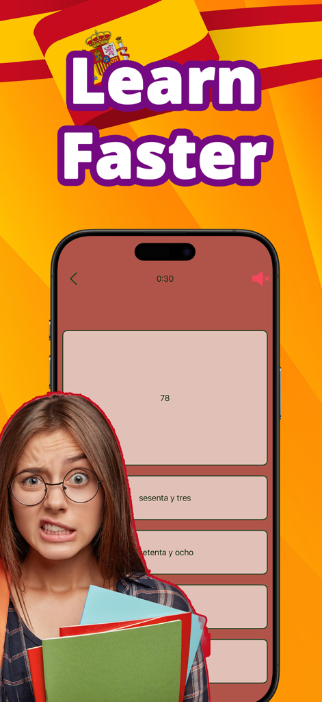 Numbers in Spanish language - A young student using a Spanish language learning app to practice number quizzes