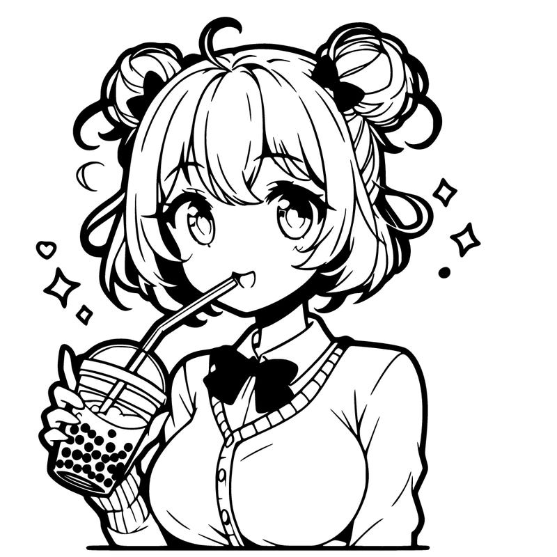 manga character girl drinking bubble tea