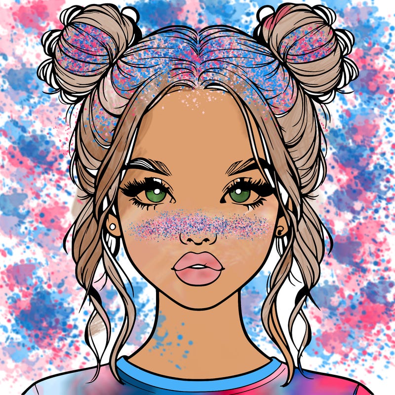 realistic girl with two buns in hair and lips