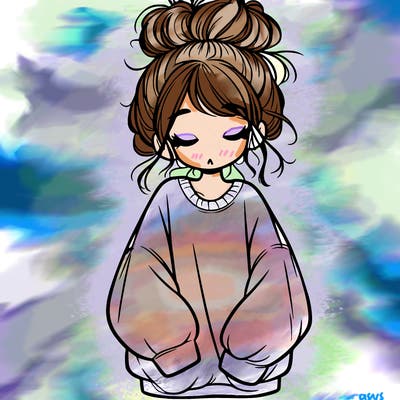 girl with baggy sweatshirt and messy bun