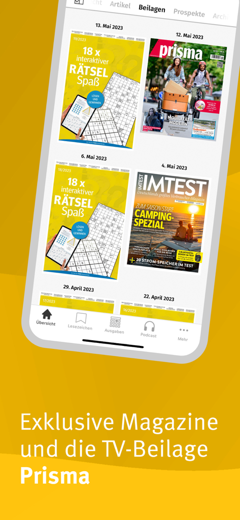 App screen showing exclusive digital magazines and the Prisma TV guide in the Braunschweiger Zeitung E-Paper.
