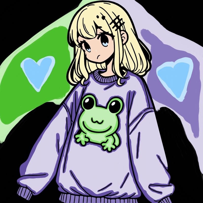 girl wearing frogging sweatshirt