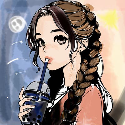 realistic girl with braided hair drinking boba