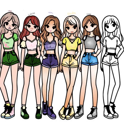 a group of girls wearing crop tops and shorts