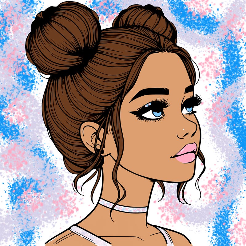 realistic girl with buns on the top of her head