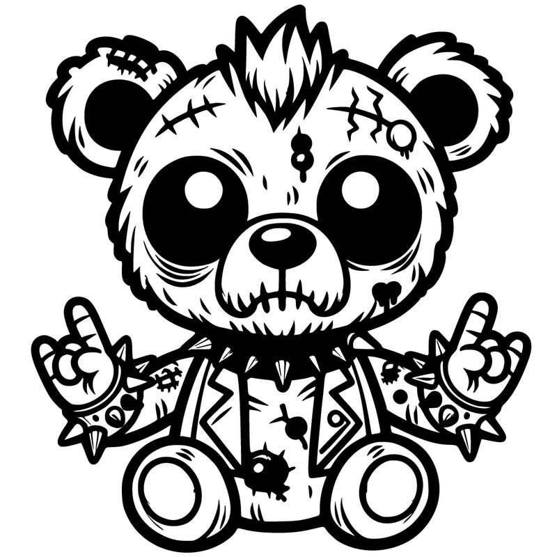 zombie teddy bear with punk rock bracelets