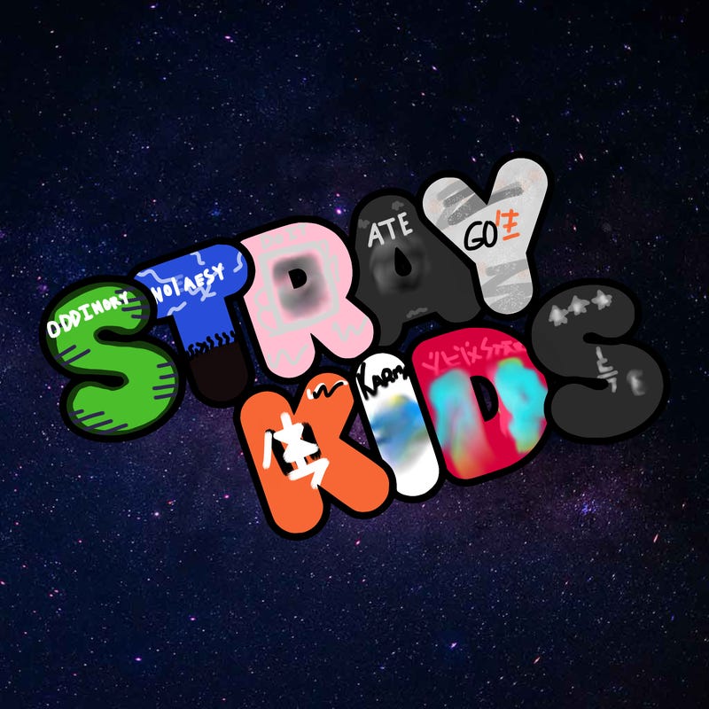 bubble letters saying stray kids