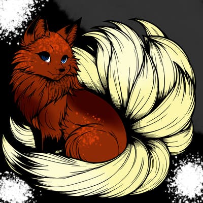 realistic detailed 9 tailed anime fox