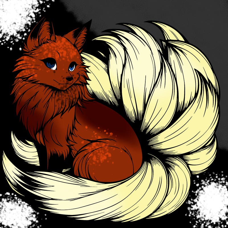realistic detailed 9 tailed anime fox
