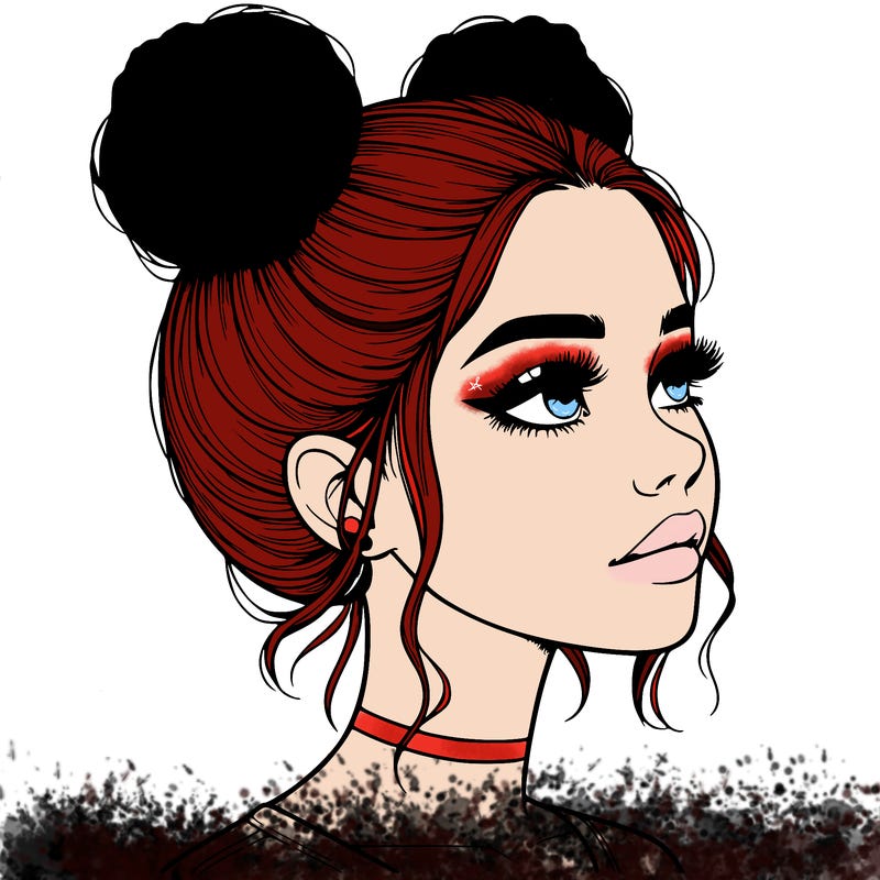 realistic girl with buns on the top of her head