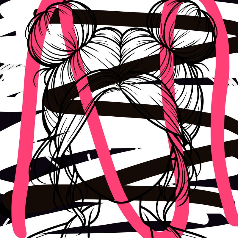 realistic girl with buns on the top of her hair