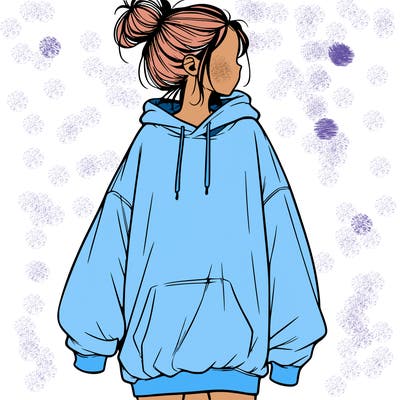 realistic girl with a oversized sweatshirt on and a bun