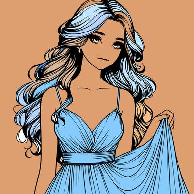 realistic girl in flowy silky prom dress