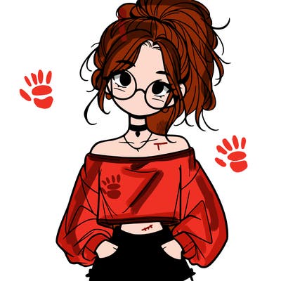 girl with a messy ponytail glasses a baggy crop top and jean shorts