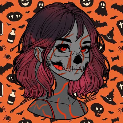 realistic girl with skull