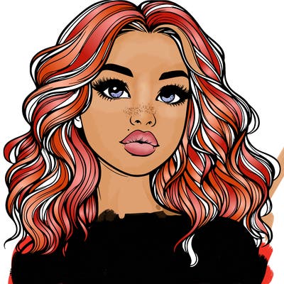 realistic girl with wavy hair and lips