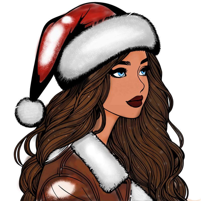 realistic girl in santa hat