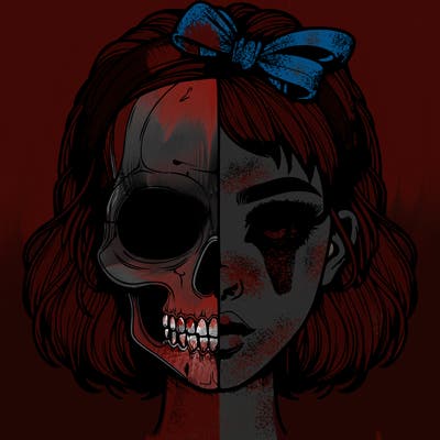 realistic girl with half skull mask