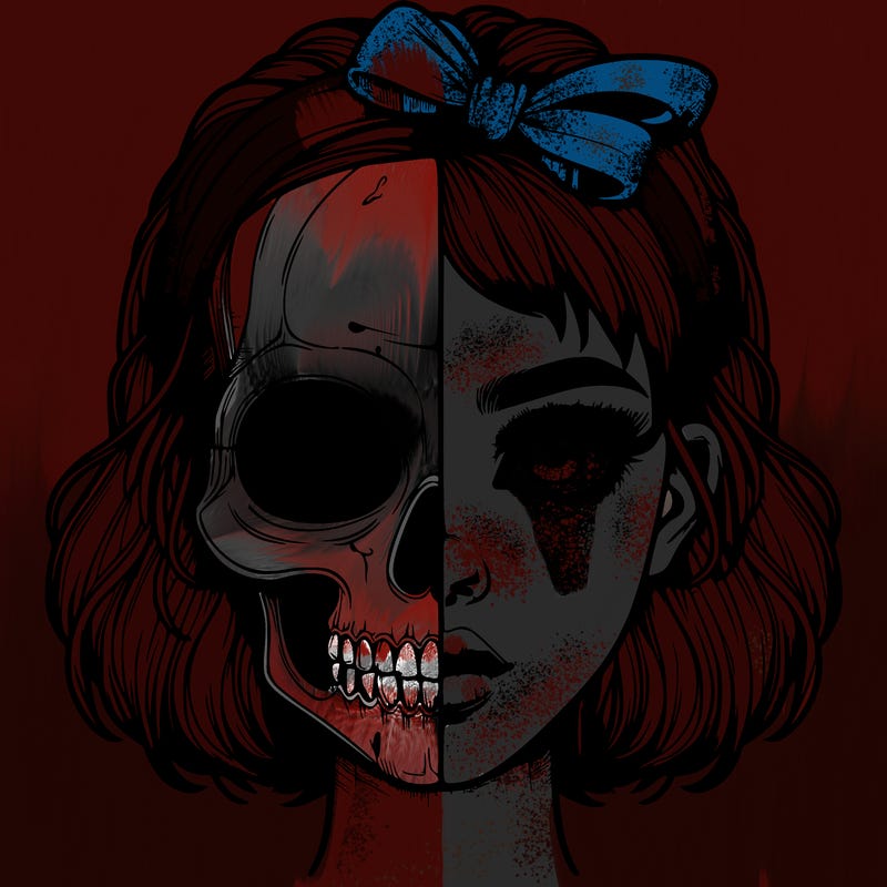 realistic girl with half skull mask