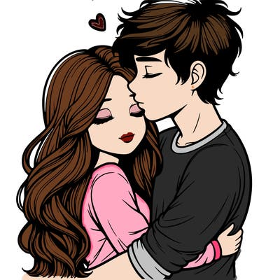 a realistic couple boy and girl hugging and kissing