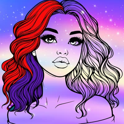 realistic girl with wavy hair and lips