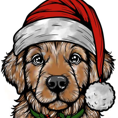 realistic dog with a christmas hat