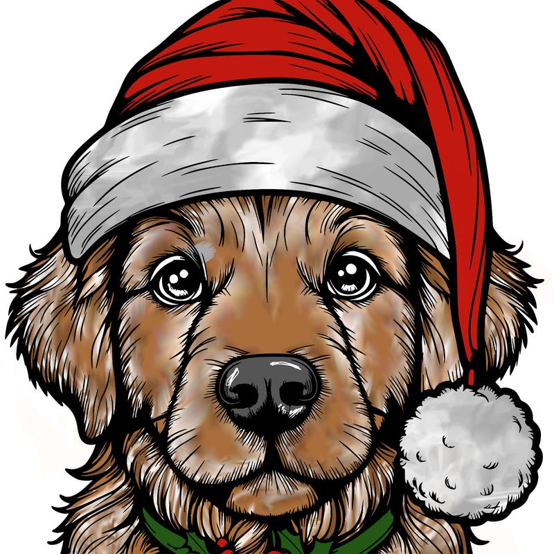 realistic dog with a christmas hat