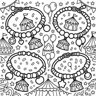 Embrace the playful spirit of the carnival with these charming Kawaii-style anklets. This delightful coloring page combines adorable designs with festive circus elements, promising hours of creative enjoyment for colorists of all ages.