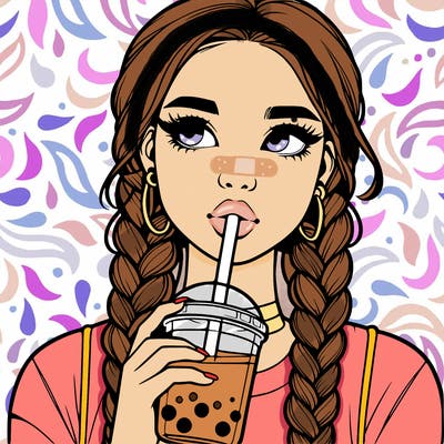 realistic girl with braided hair drinking boba