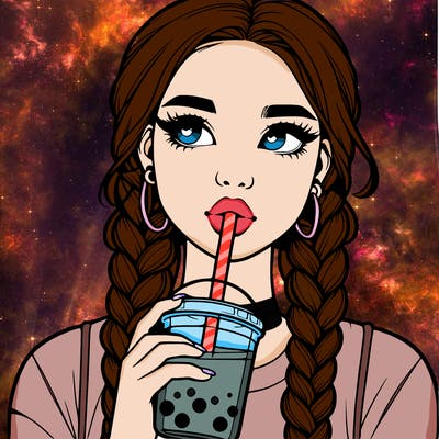 realistic girl with braided hair drinking boba