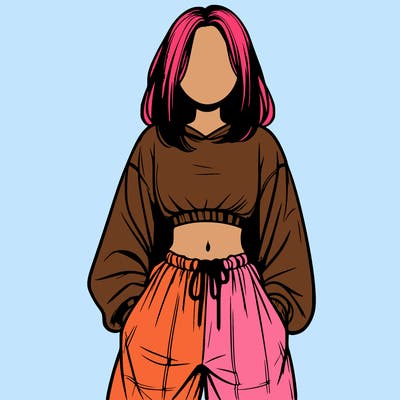 realistic girl faceless with baggy pants and a crop top