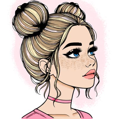 realistic girl with buns on the top of her head