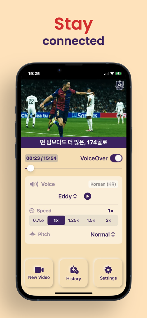 YT Translate for Youtube - Interface do aplicativo YT Translate mostrando dublagem coreana e configurações de legendas para um vídeo do YouTube
