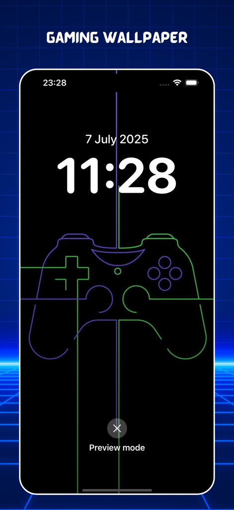 Gaming Wallpapers 4K Live - Vista previa de un fondo de pantalla de controlador de juegos de neón en la pantalla de bloqueo del iPhone