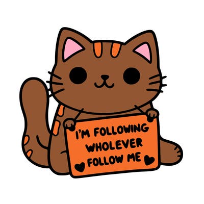 cat with a sign that says i’m following whoever follows me